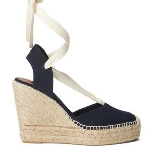 Ralph Lauren Collection Black Canvas Wedges Sz 6.5